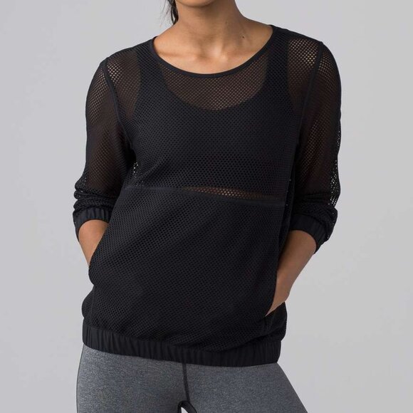 lululemon athletica Tops - Lululemon Athletica Mesh on Mesh Pop Over Size 8 NWT Black Mesh Sweatshirt